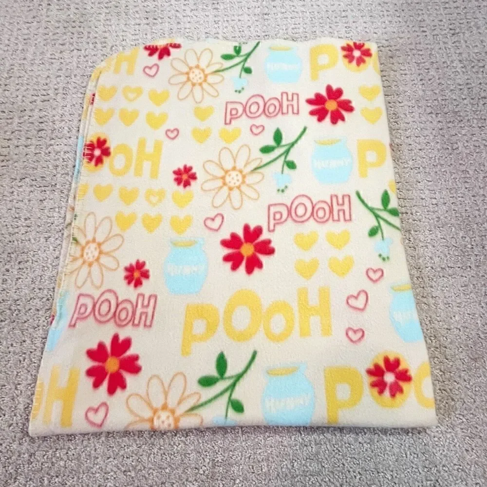 Disney Pooh Yellow Fleece Blanket Soft Nursery Honey Pot Pink Floral Vintage